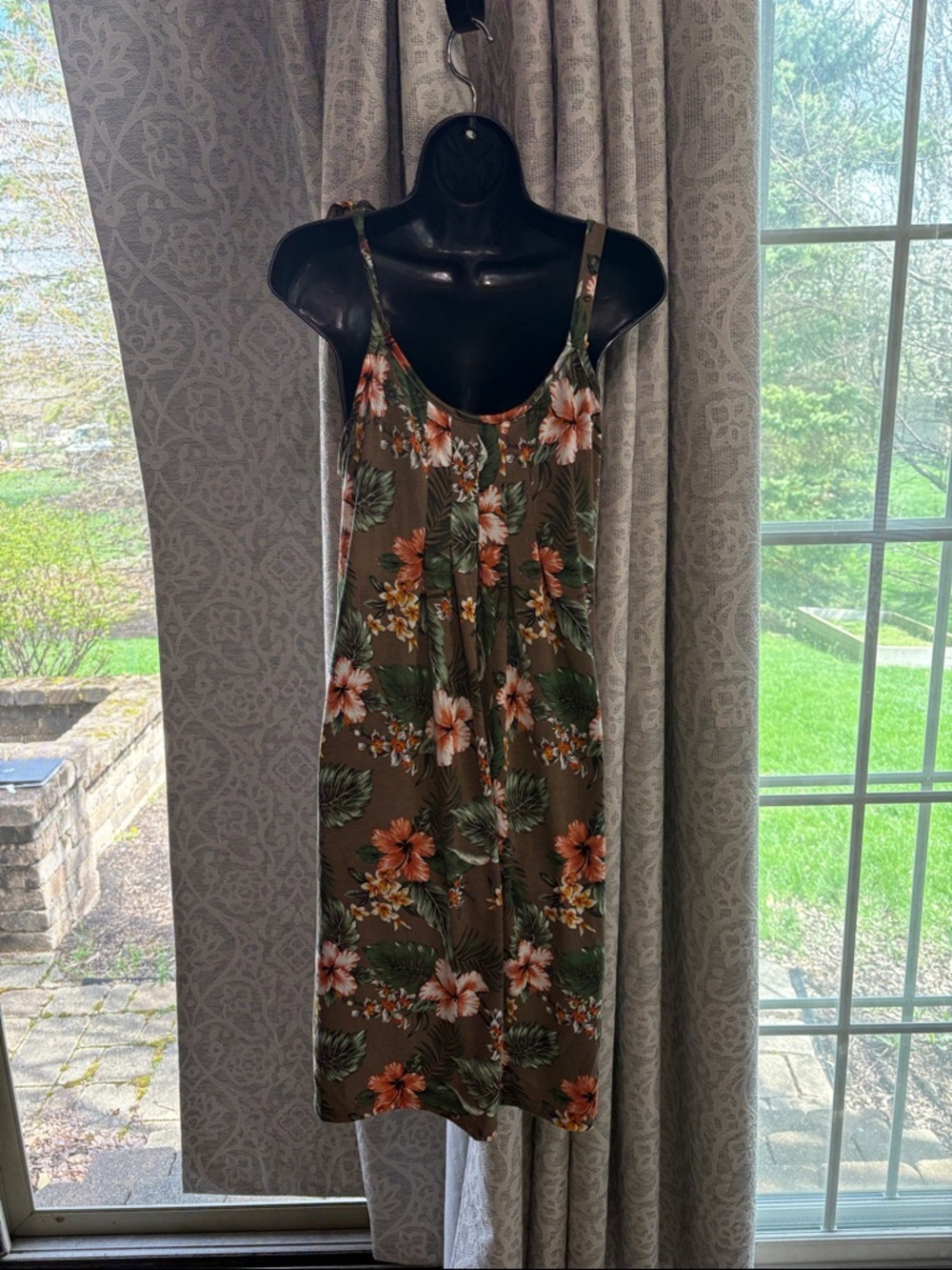 Suzanne Betro Large Floral Tie-Shoulder Dress in Olive Green - Picture 2 of 4